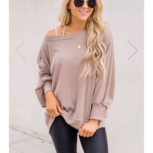 Pink Lily Keep your promise taupe blouse